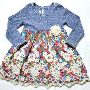 Bonnie Jean Blue Red Dress Floral Embroidery Girls 4